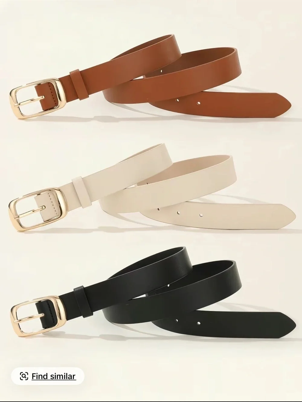 Stylish Women's Leather Belt with Gold Buckle - Black, Cream, Tan